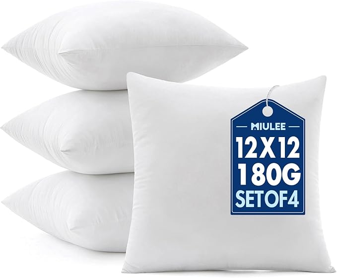 MIULEE Pillows Inserts, Pack of 4 12x12 Inch 100% Virgin Microfiber Filling Throw Pillows for Bed Couch Sofa
