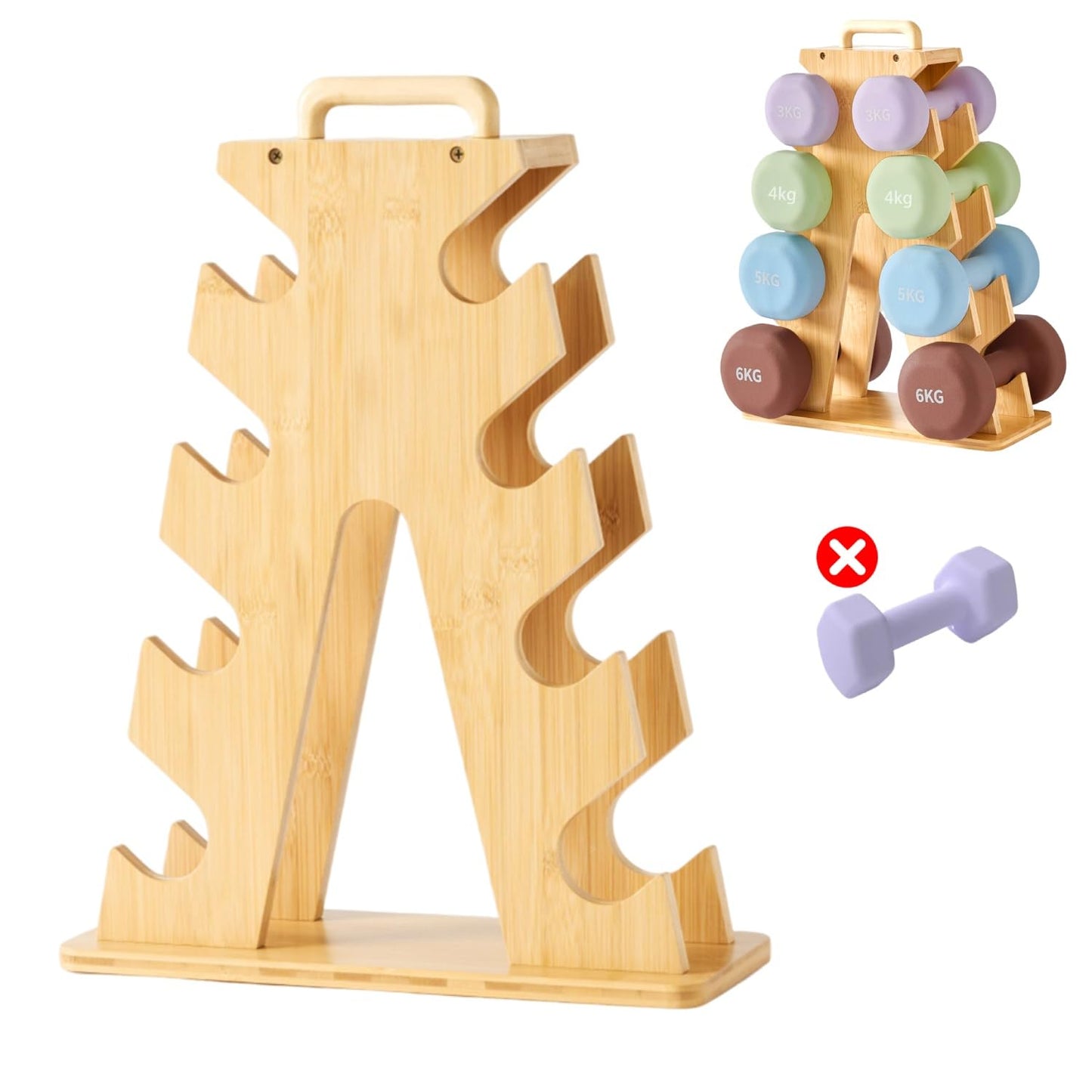 Wooden Dumbbell Rack for Home Gym Storage – Space-Saving A-Frame Stand for Organizing 8–15lb Weights, Protects Dumbbells from Scratches, Compact & Stylish Workout Storage (Rack Only)