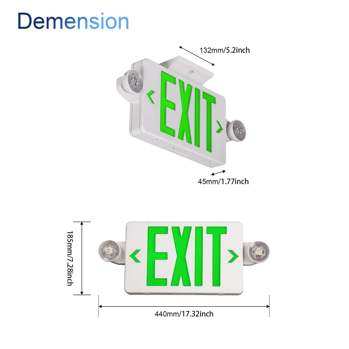 GZRUIYANG Exit Sign with Emergency Lights Green, LED Emergency Exit Light with Battery Backup, UL 924 Certified, AC 120/277V, Commercial Emergency Lights Combo for Business - 2 Pack