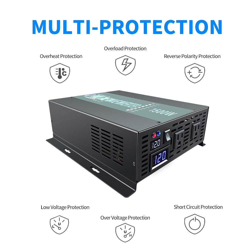 WZRELB 1500W 24V 120V Pure Sine Wave Solar Power Inverter With Remote Control Switch