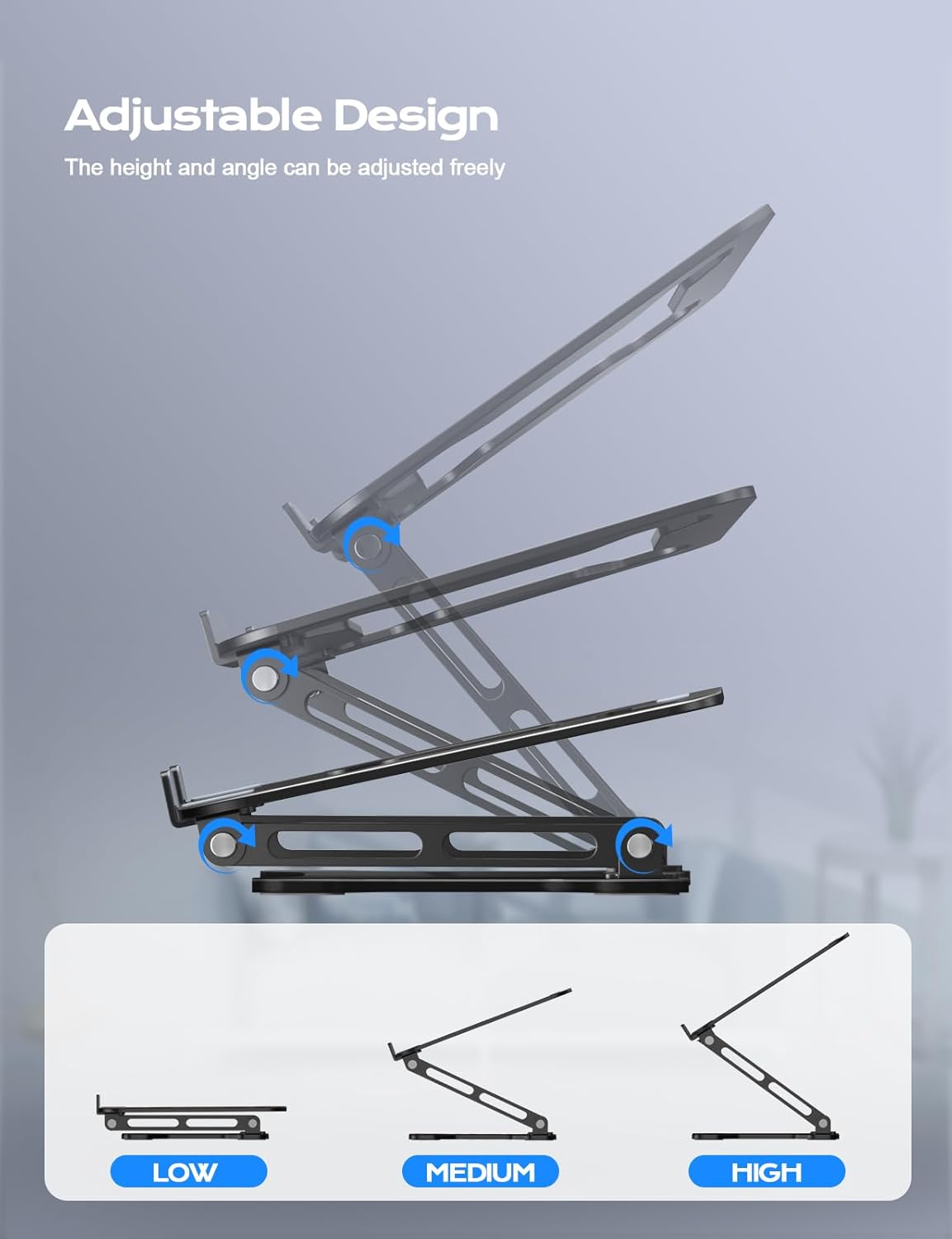 LOXP 10-15.6" Adjustable Laptop Stand for Desk, Metal Foldable Laptop Riser, Portable Ventilated Cooling Lectern