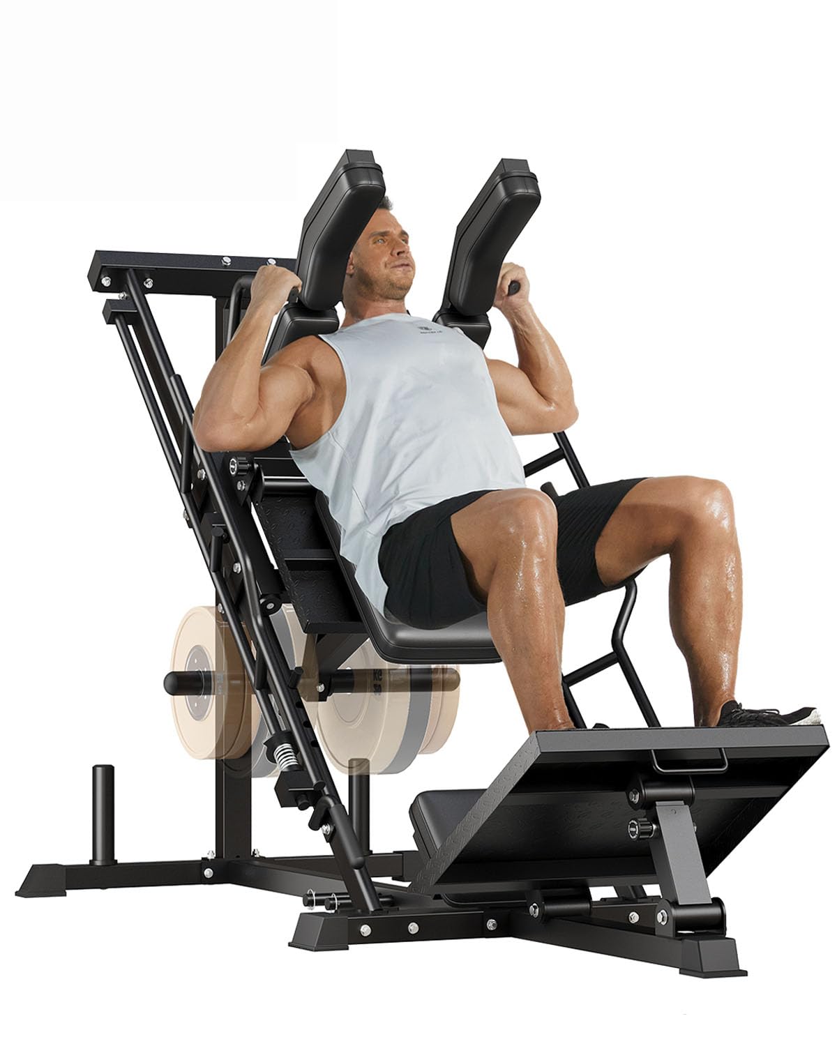 Garvee 3 in 1 Leg Press Machines for Home Gym, Professional Hack Squat Machine, Workout Equipment with Weight Storage Posts for Fitness and Strength Training, Fit 1" & 2" Weight Plates, Black