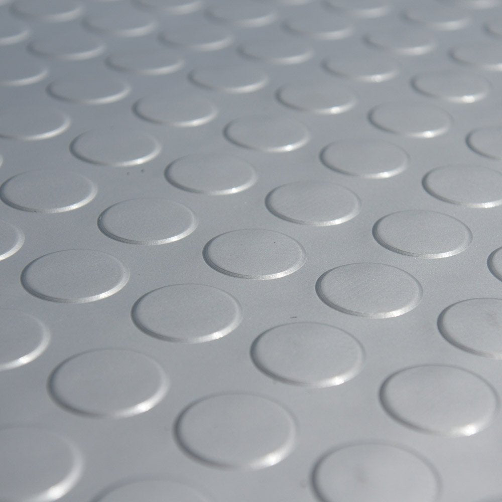 Rubber-Cal Coin Grip Metallic PVC Flooring, Silver, 2.5mm x 4' x 25' (03-W265-S-25)