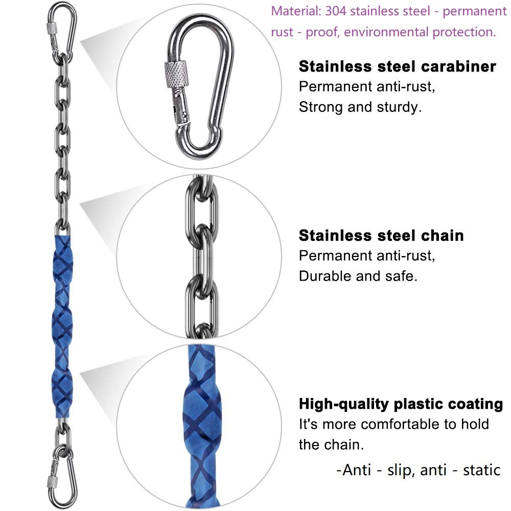 Dakzhou 84inch Stainless Steel 304 Permanent Rust Chain (2)+ 4 Free Quick Links, 1000LB Load Bearing, for Swing, Yoga, Hammock, sandbag Suspension.