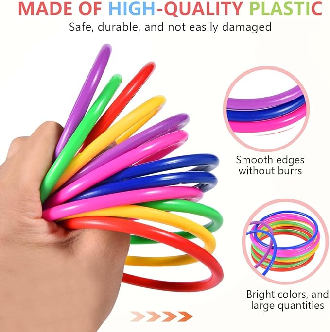OBTANIM 24 Pcs Plastic 3 Inch Ring Toss Game for Kids and Outdoor Toss Rings for Speed and Agility Practice Game, Random Colors