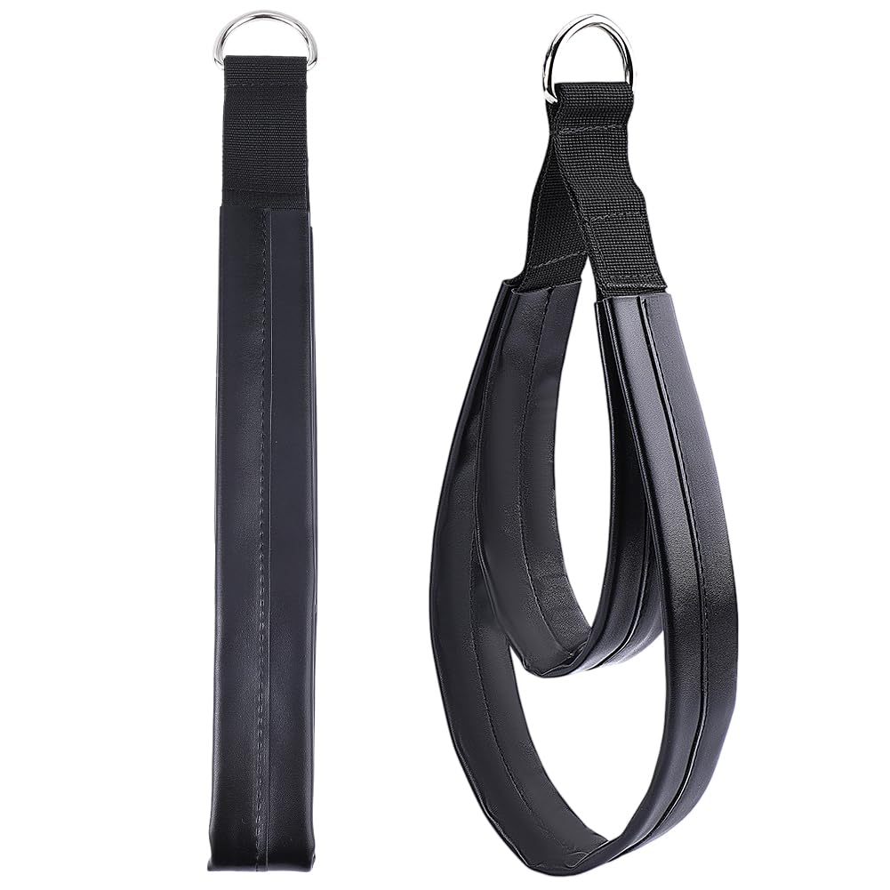 CALFOVERA 2Pcs PU Leather Pilates Straps Handles Double Loop D-Ring Exercise Straps Black Comfortable Yoga Exercise Handle Padded for Reformer Padded Home Gym Workout Equipment Accessories