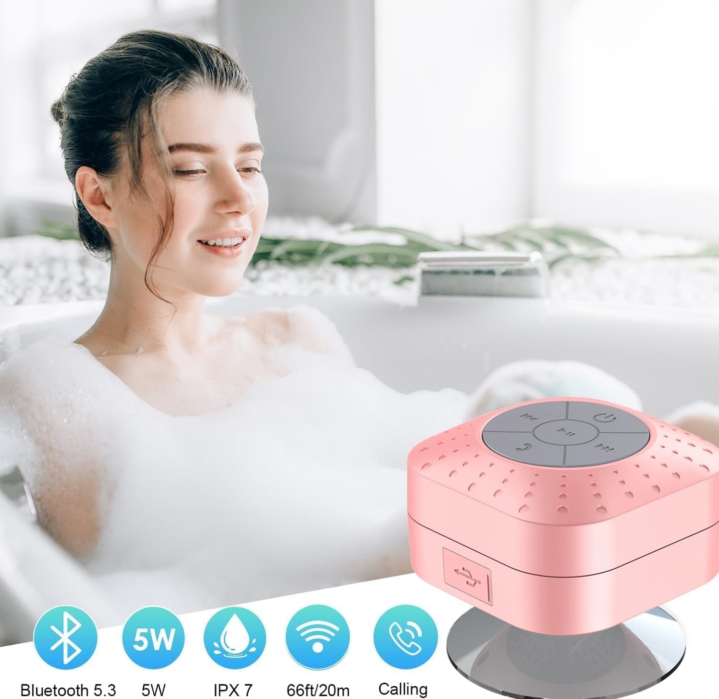 Bizooth Bluetooth Shower Speakers, Suction Cup Mic for Bathroom, Portable Small Wireless Speaker for Outdoor Party