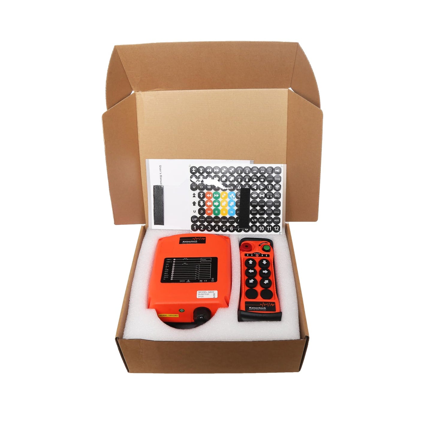 Q600 6 Buttons Industrial Wireless Remote Control, Single Speed Crane Hoist Controller for Electric Hoists, Overhead Cranes, Construction Machinery, Concrete Trucks (Q600-ACDC12-24V 2T1R)