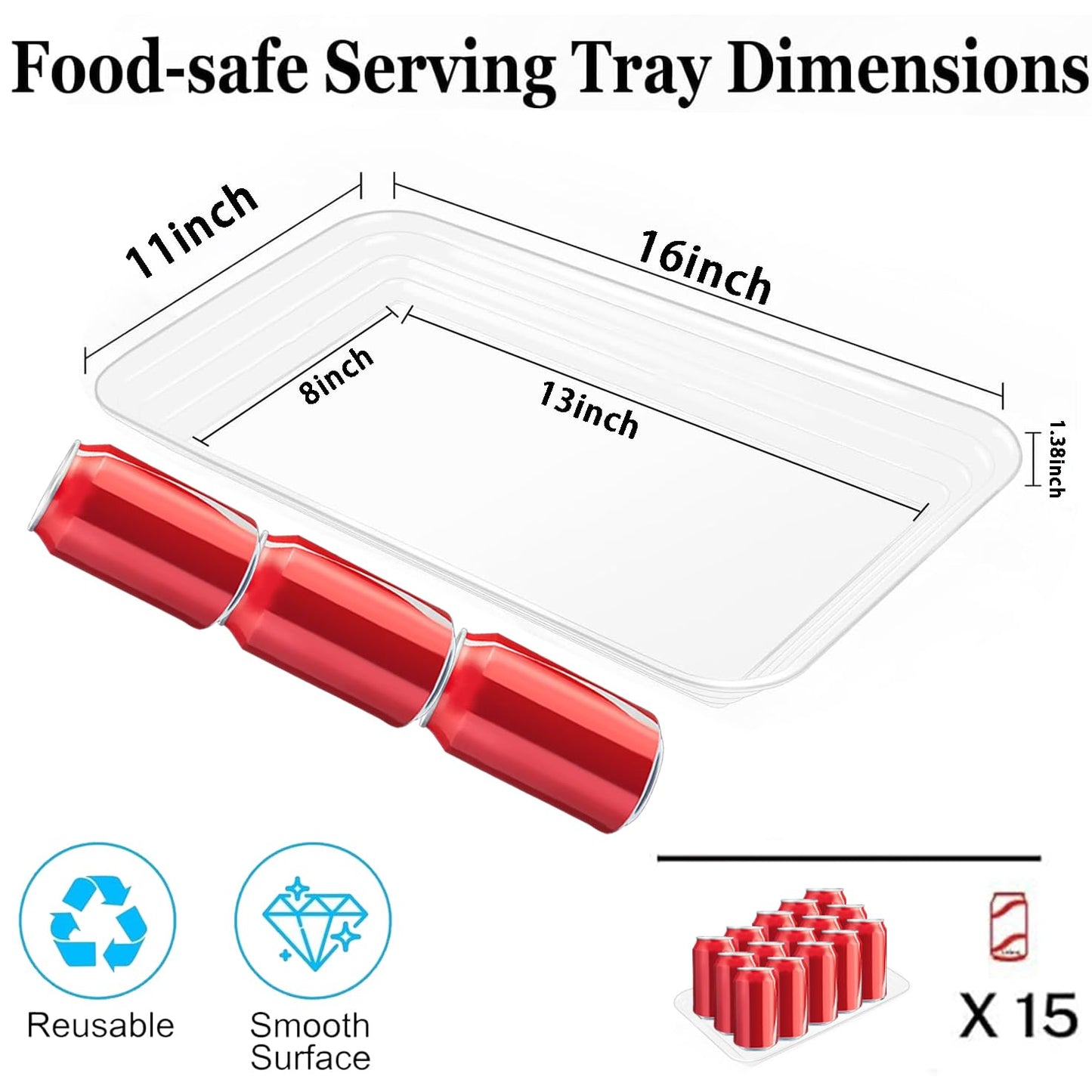 SUT 4-Pack Clear Serving Trays for Entertaining, 16" x 11" Serving Platters for Snacks, Fruit, Cookies, Dessert, Reusable Plastic Trays for Serving Food and Party Organization in Kitchen &for Parties