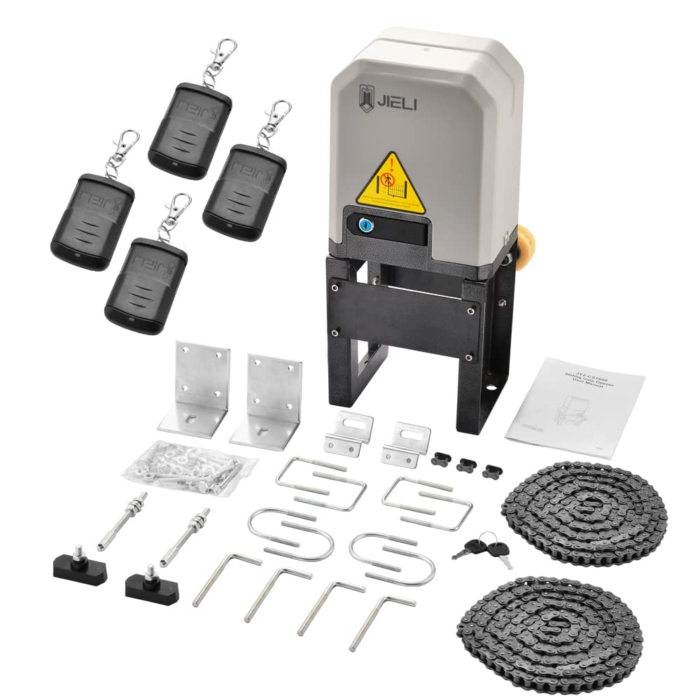 JIELI JY7 Automatic Sliding Gate Opener with 4 Remote Controls, Gate Operator Hardware Kit for Sliding Gate up to 1400 Pounds,Electric Rolling Driveway Slide Gate Motor