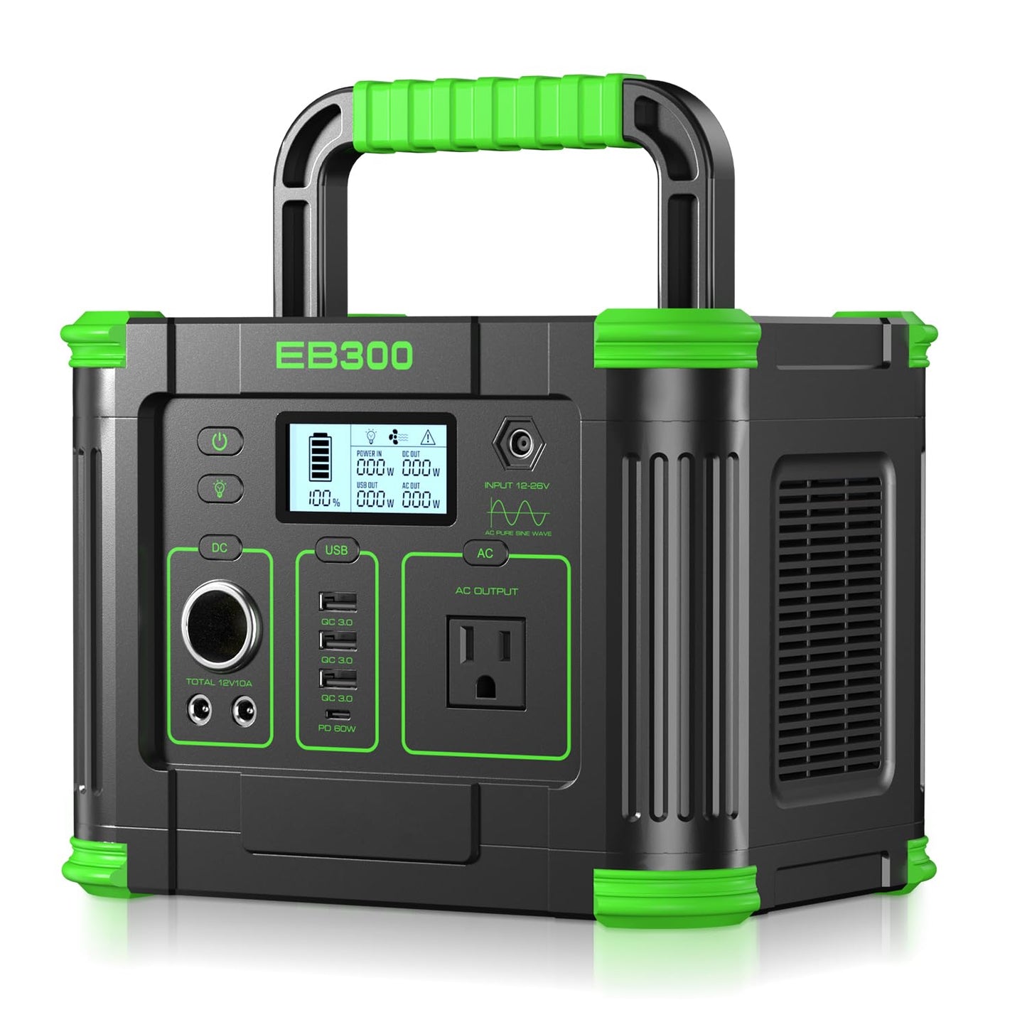 Portable Power Station 300W, GRECELL 288Wh Solar Generator with 60W USB-C PD Output, 110V Pure Sine Wave AC Outlet Backup Lithium Battery for Outdoors Camping Travel Home Blackout