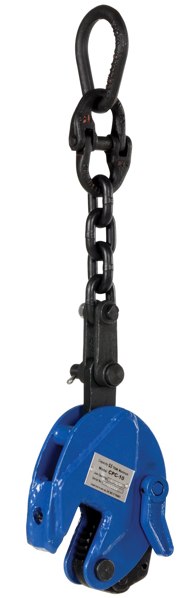 Vestil CPC-10 Steel Vertical Plate Clamp with Chain 4 In. x 1-31/32 In. x 16-7/8 In. 1000 Lb. Capacity Blue