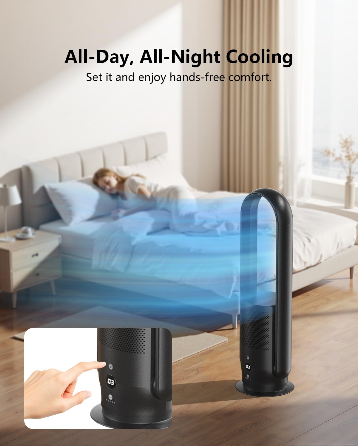 U ULTTY Bladeless Tower Fan and Air Purifier in one, Quiet Tower Fan with Remote, Touch, 9 Speeds, 8H Timer, HEPA Filter 99.97%, 90° Oscillation Fans, Floor Fans Powerful for Home Office Room, Black