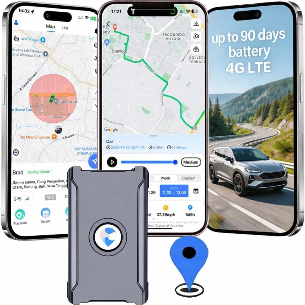 wanwaytech 90 4G GPS Tracker for Vehicles Cars with Long Battery Life up to Days, Strong Magnet, Unlimited Range