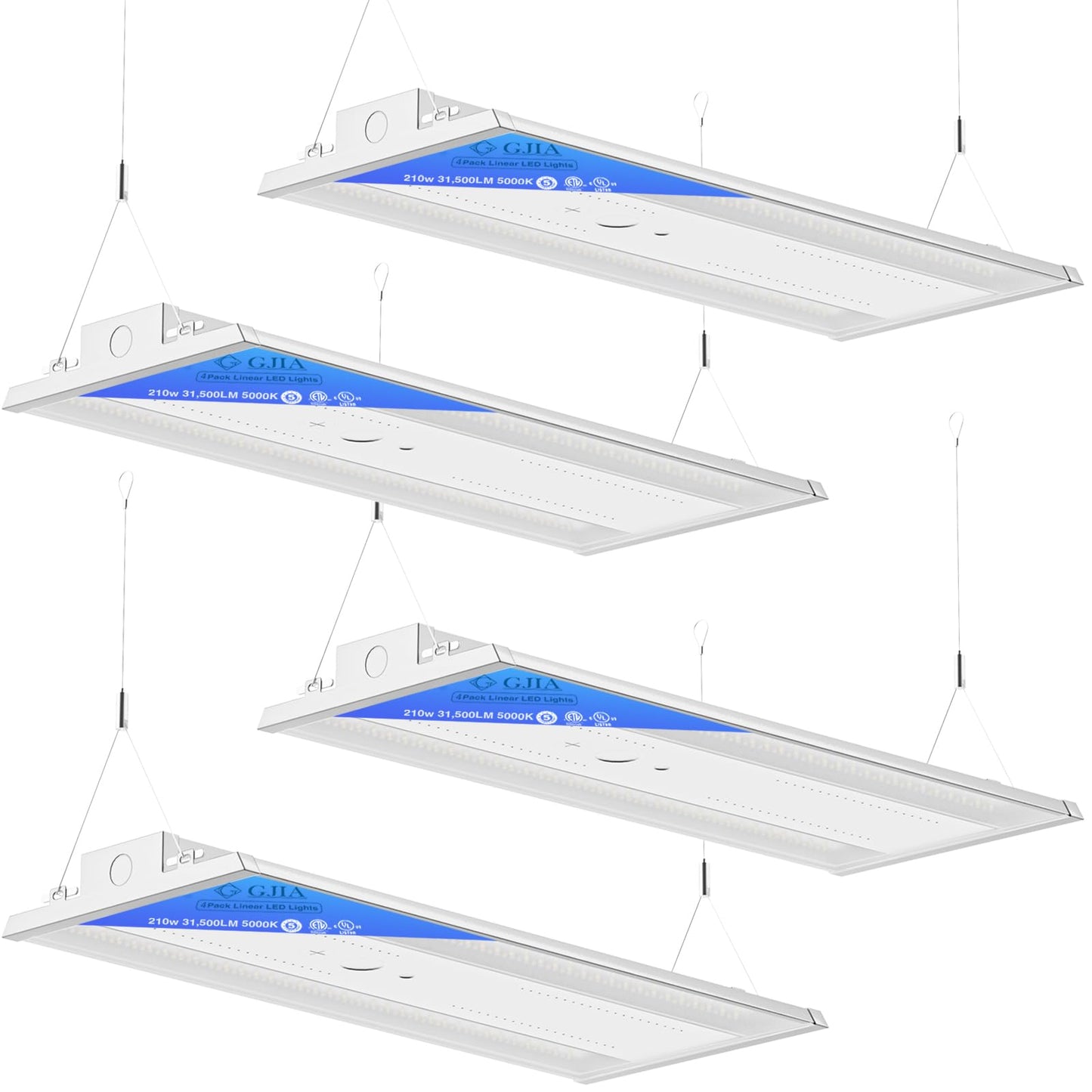 G GJIA LED Linear High Bay LED Shop Lights, 210W 31500LM 0-10V Dimmable 5000K Daylight, Adjustable LED High Bay Shop Lights Lighting Fixtures for Garage Warehouse Workshop, 4-Pack, UL