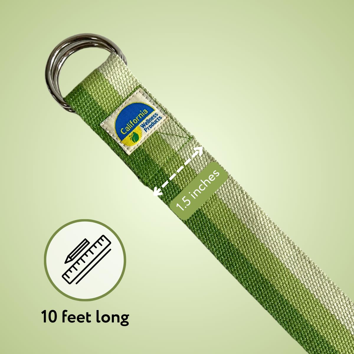 California Yoga Strap | Yoga Belt with Safe Adjustable D-Ring Buckle for Pilates | Stretching Strap | Exercise Bands | Physical Therapy | Improves Sitting Posture | Green | Pack of 1-10ft