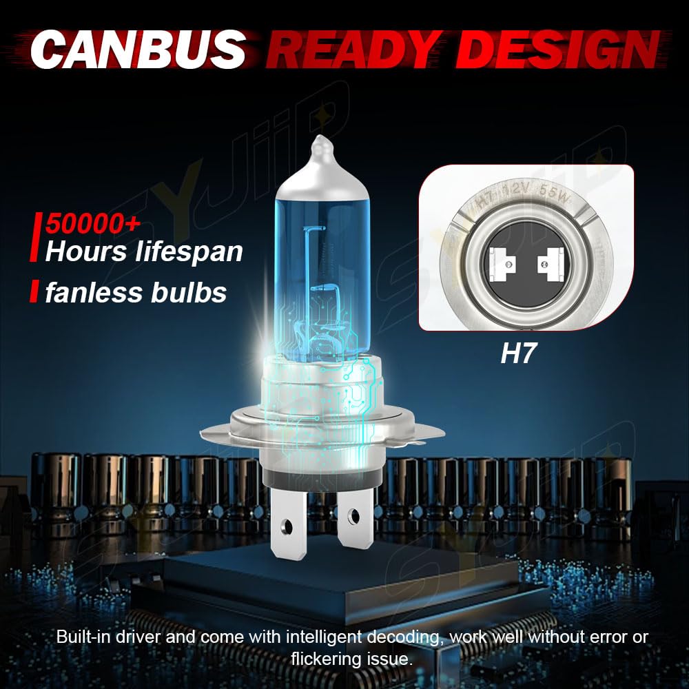SYJIIP Halogen Headlight Bulbs H7 H11, 6000K White, 300% Brightness, High Low Beam, Compatible with Chevy Traverse 2013-2018,