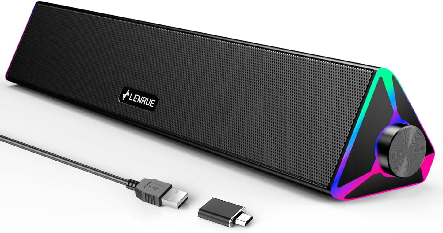 LENRUE Computer Speakers for Desktop,PC Speakers with Single USB for Power and Stereo Sound,Touch Lights Gaming