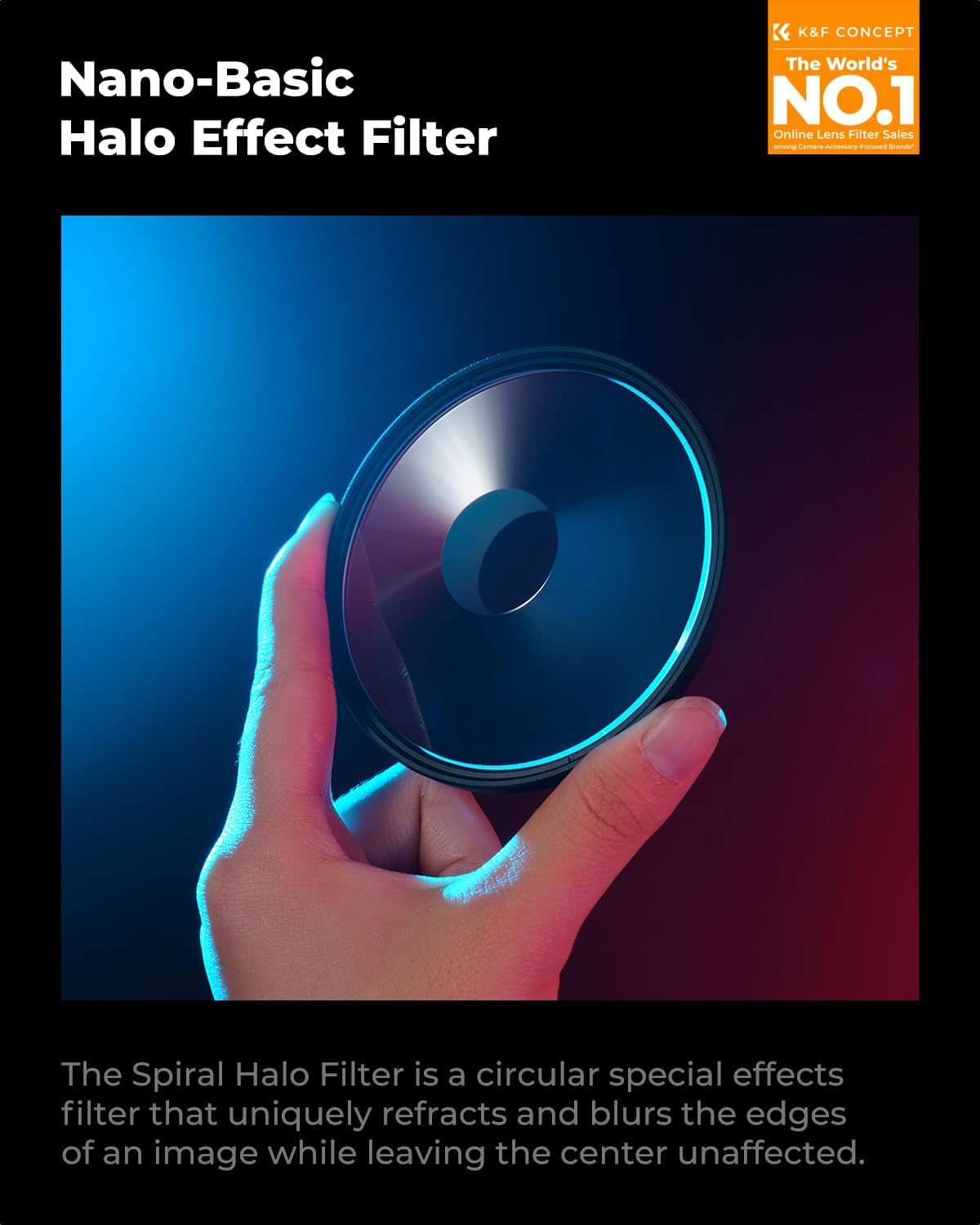 K&F CONCEPT 77mm Spiral Halo Camera Lens Filter, Premium Optical Glass Halo Swirl Special Effect Filter with Cleaning