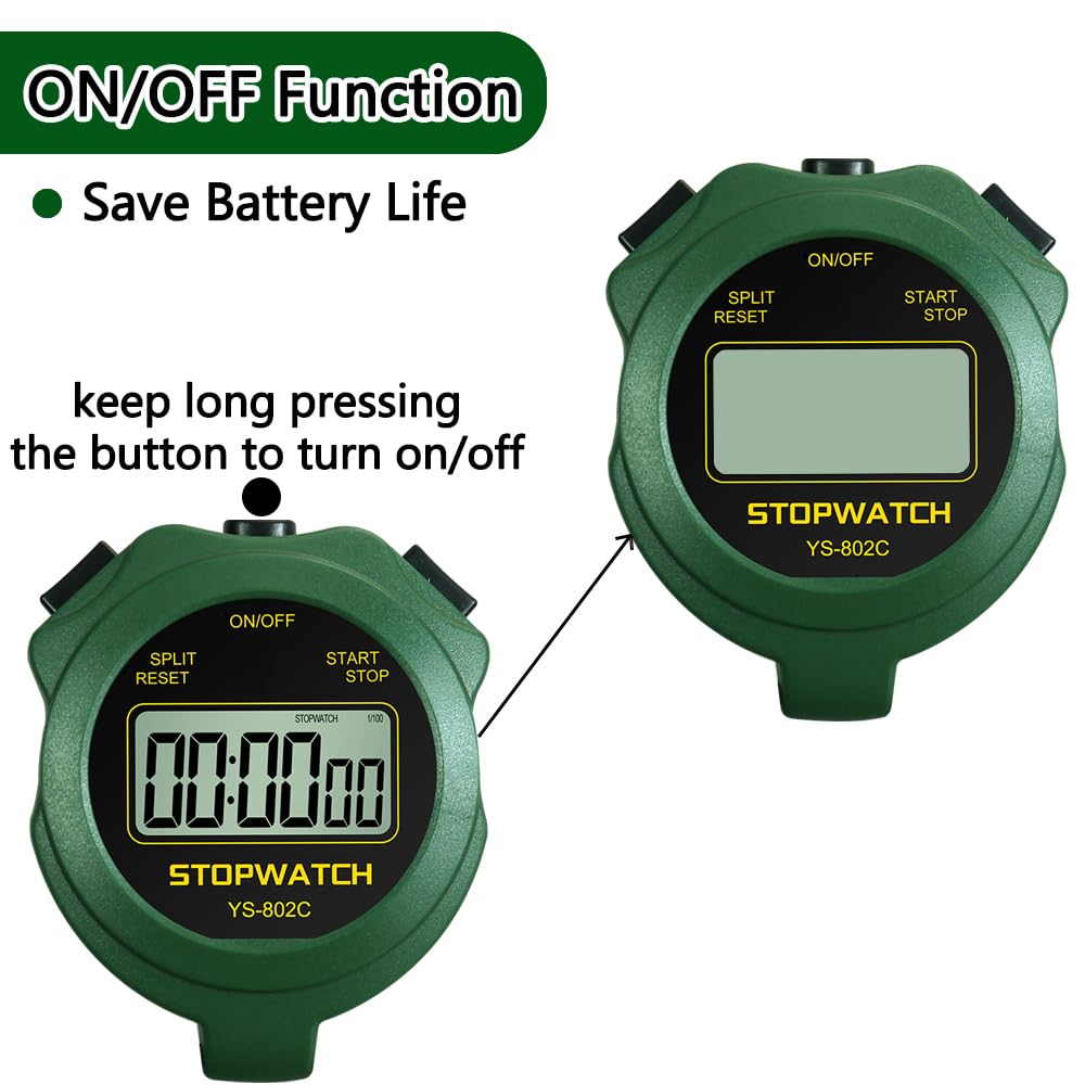 MUSHPORT Stopwatch Timer Only Stopwatch Mode, ON/Off Silent Large Display Simple Operation, Without Clock Date Countdown, Digital Stop Watch for Sports Kids Coaches, Green