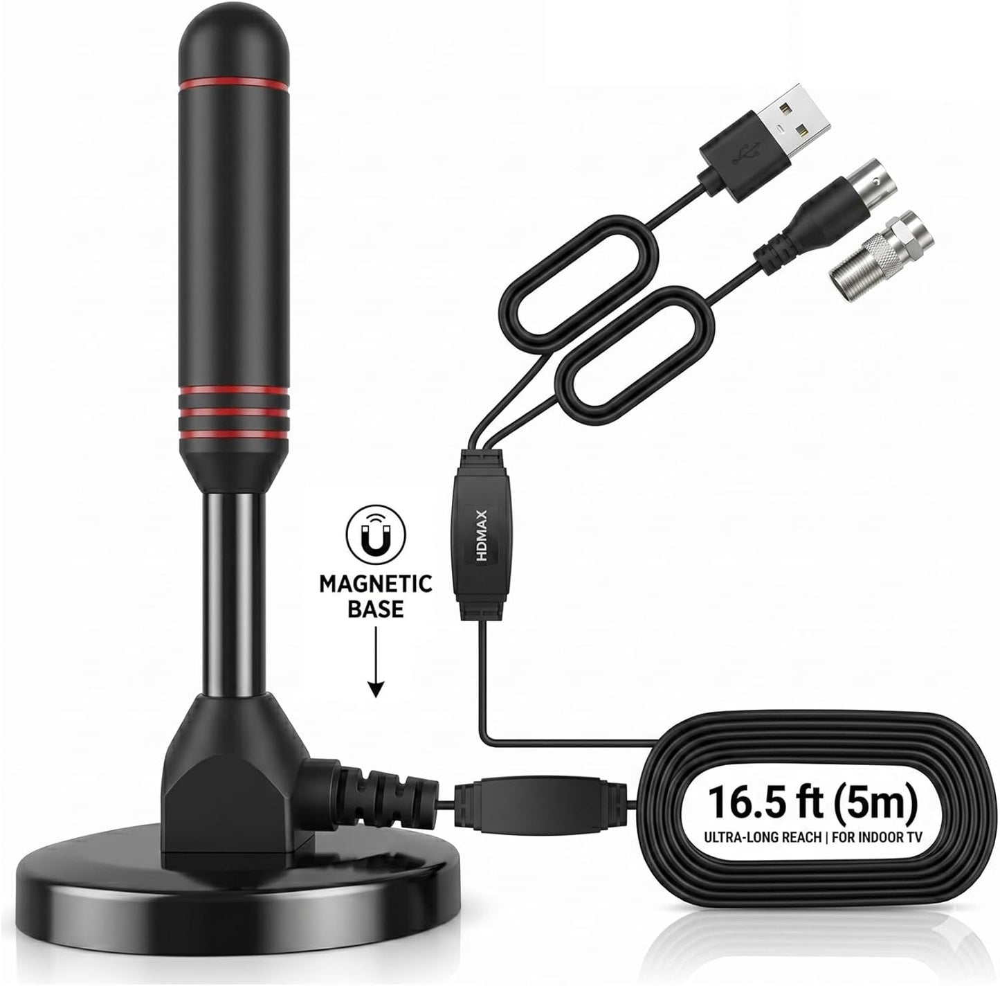 BAOZMINAN 4K 1080p,Easy Installation,16.5ft Cable,2 TV Antenna Smart TV Indoor,Long Range Reception for Local Channels