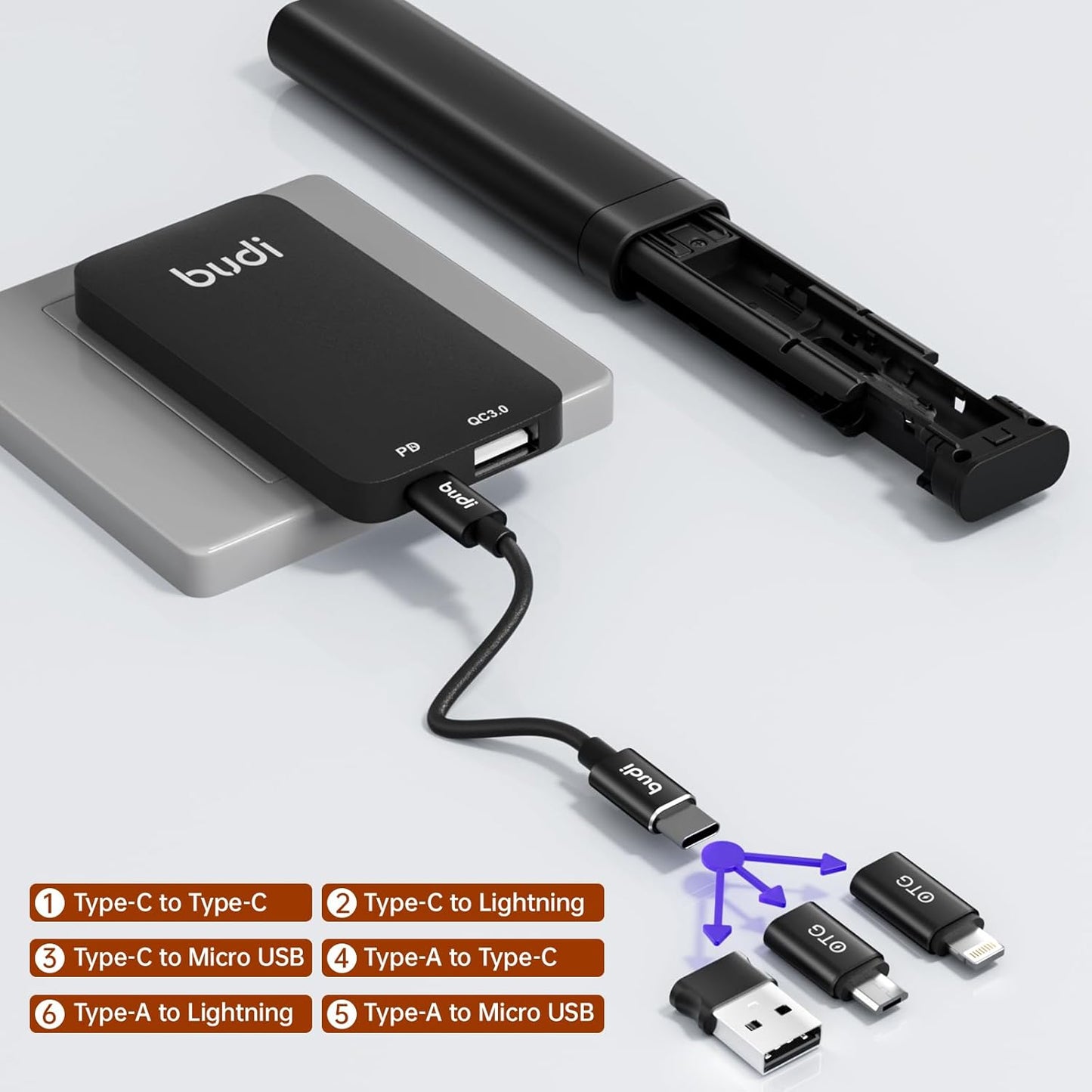 BUDI Multifunctional Compact Cable Card Travel Portable Aluminum Storage Case with Sim Card Tray Pin Eject Removal Tool