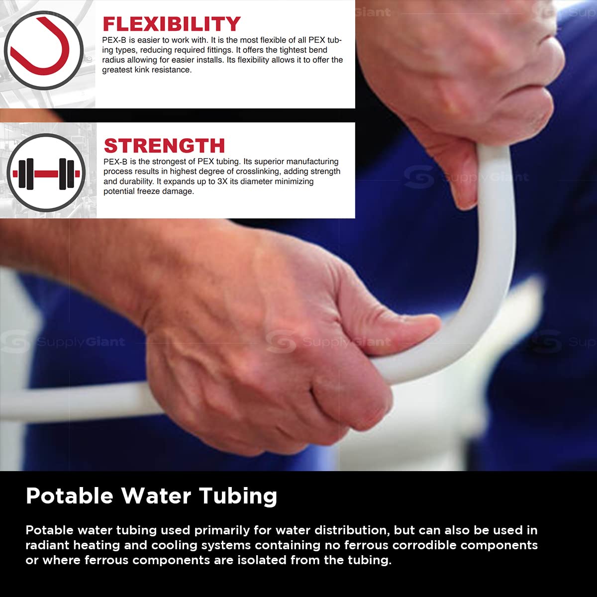 Supply Giant PEX-B Pipe 1 In x 300 Ft White Tubing for Plumbing, Potable Water Line for Home Improvement, Indoor/Outdoor Use