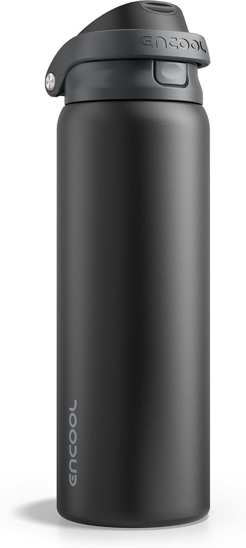 ENCOOL Insulated Water Bottle - Leakproof Dual-Sip Design for Work & Gym | 24 oz, Jet Black
