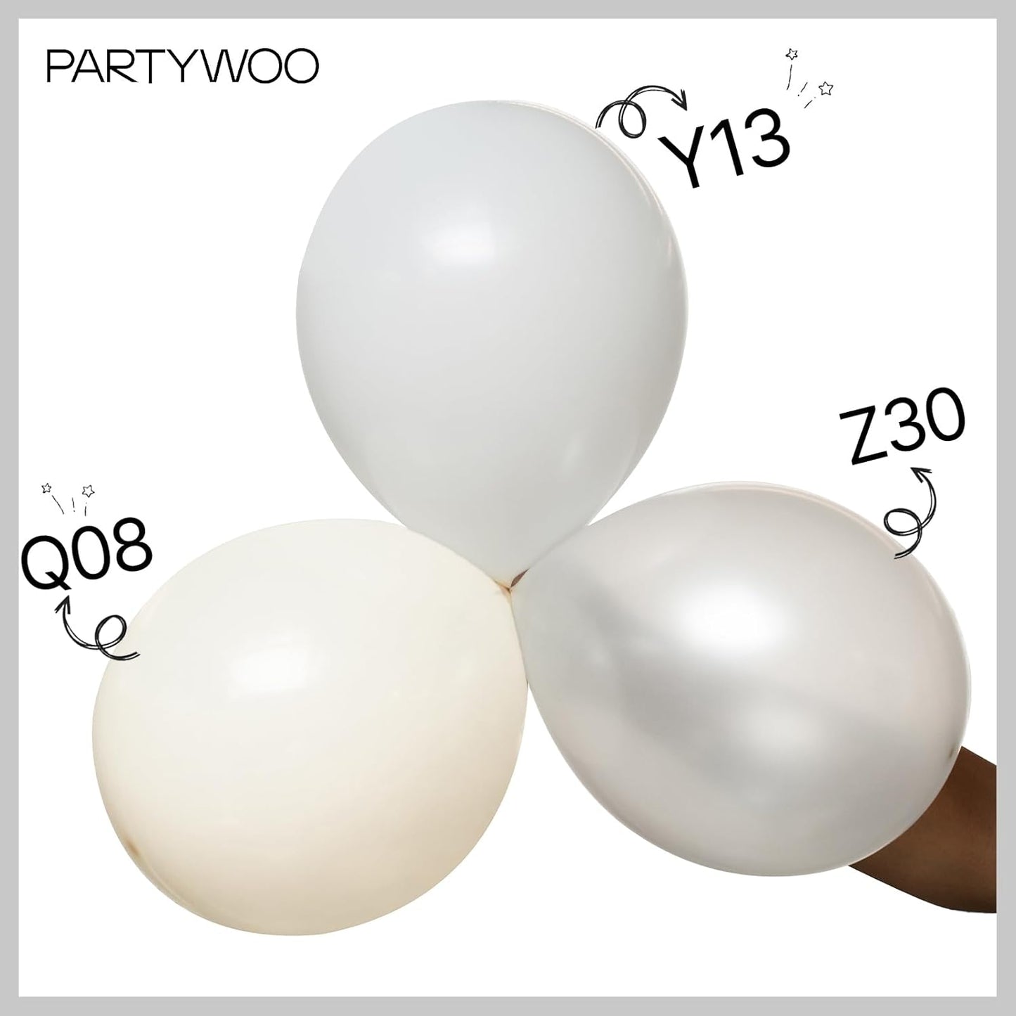 PartyWoo Pearl White Balloons - 145-Piece Metallic Latex Balloon Arch Kit for Weddings & Parties | 5-12 Inch Sizes