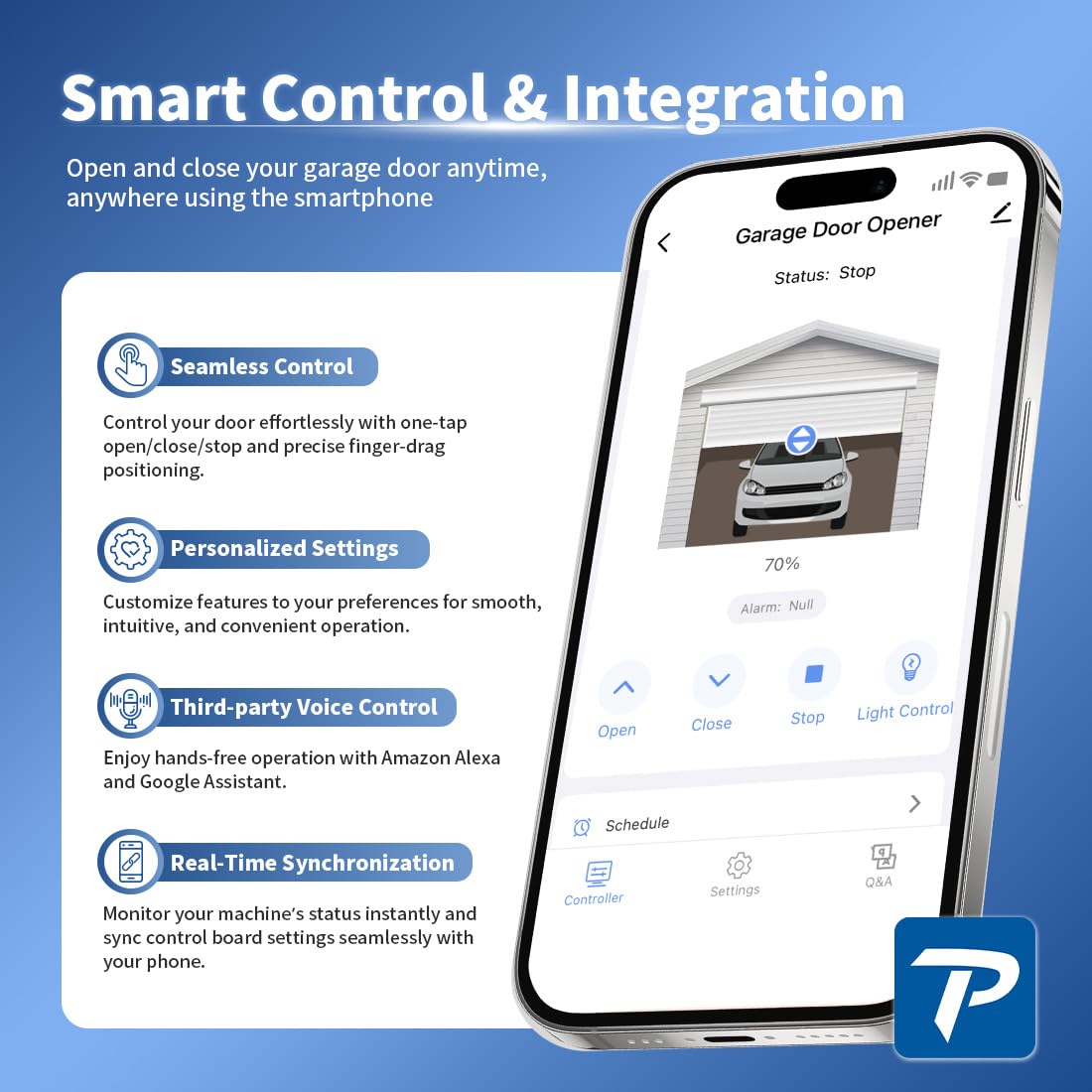 TOPENS CZ120 Garage Door Opener System 800N Chain Drive with Wireless Remote & Keychain Transmitter Smart App Control DC Motor for Sectional Garage Doors up to 7.5 ft