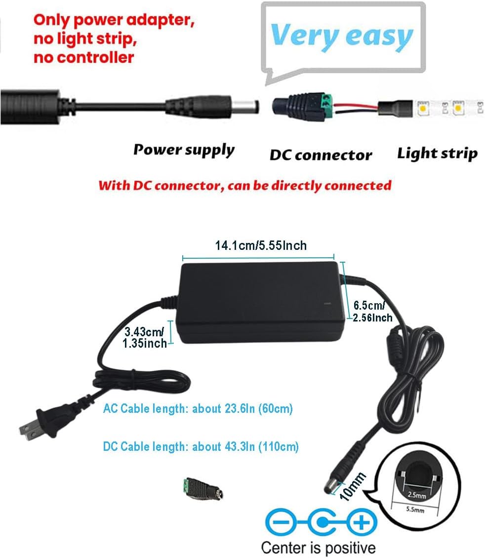 MTYTOT 12V 8A 96W 100V-240V 12 5.5mm x2.5mm/2.1mm DC Power Supply Adapter, AC to DC Volt Transformer, AC/DC Converter