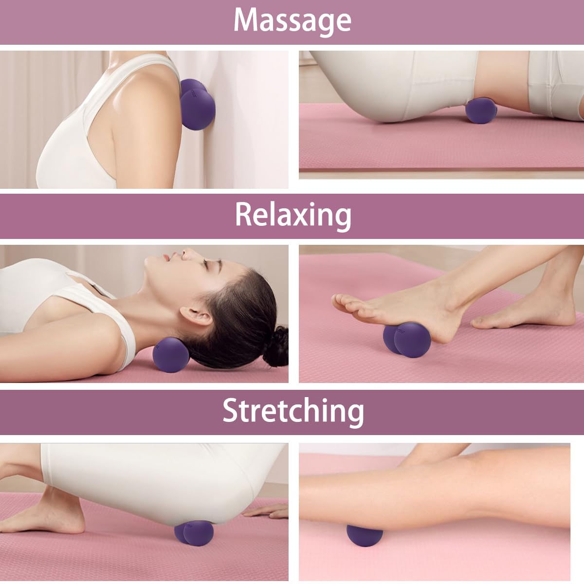 ANVICTOX Peanut Massage Ball,Double Lacrosse Ball for Neck and Back,Medium Density Myofascial Release Massager Ball for Deep-Tissue Massage Muscle Knots Yoga Therapy(Purple)