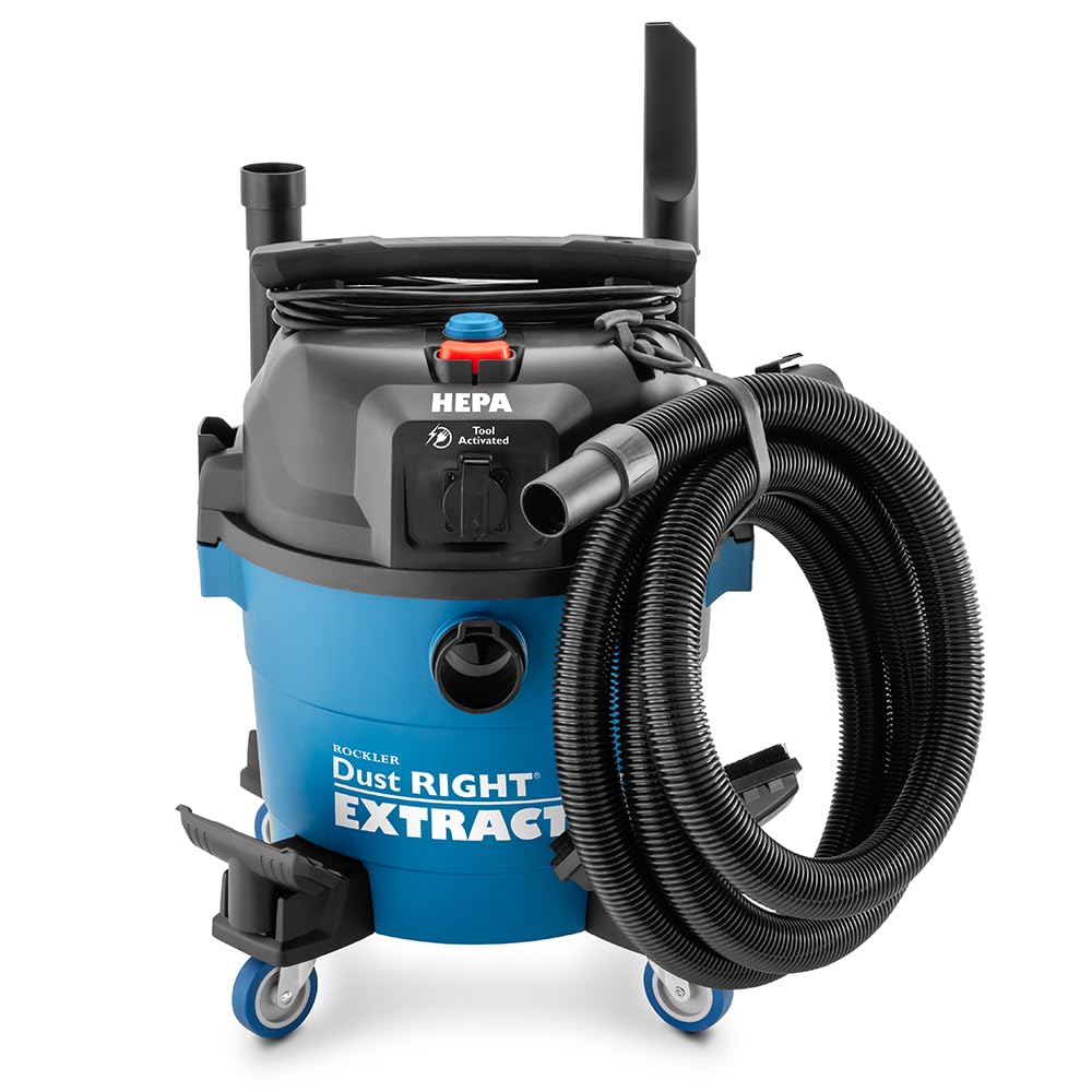 ROCKLER 9 Gal HEPA Dust Collector - Power Tool Activated Shop Dust Collection System for Dislodging Debris - Heavy Duty, Washable, & Portable Shop Vaccum to Capture Debris from Different Tools