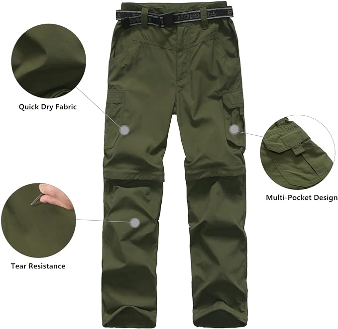 Boy’s Convertible Hiking Pants Lightweight Quick Dry Zip Off Pants for Kids Youth Outdoor UPF 50+ Casual Cargo Trousers
