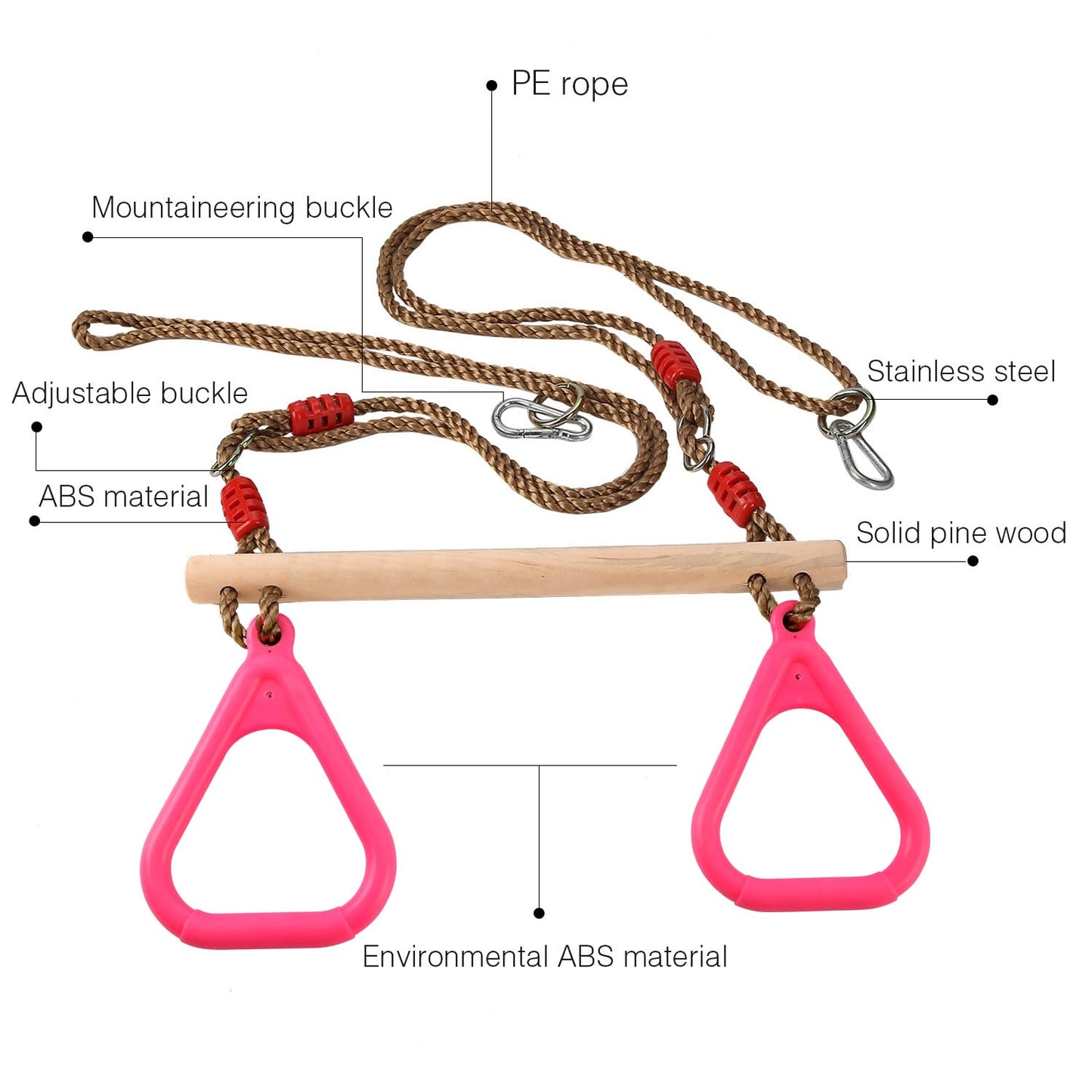 PELLOR Trapeze Bar Gym Rings -Trapeze Swing Bar for Playground Accessories Monkey Bars with Adjustable Rope Kit Equipment for Children Adult