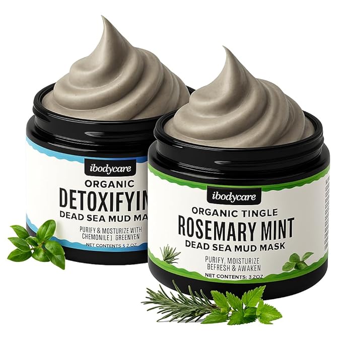 Dead Sea Mud Mask 2 Pack Hydrating Clay Masks with Bentonite and Kaolin Clay Whipped Texture Non Drying Pore Minimizer for Face 8 oz each (1 Mint + 1 Detox Mud)