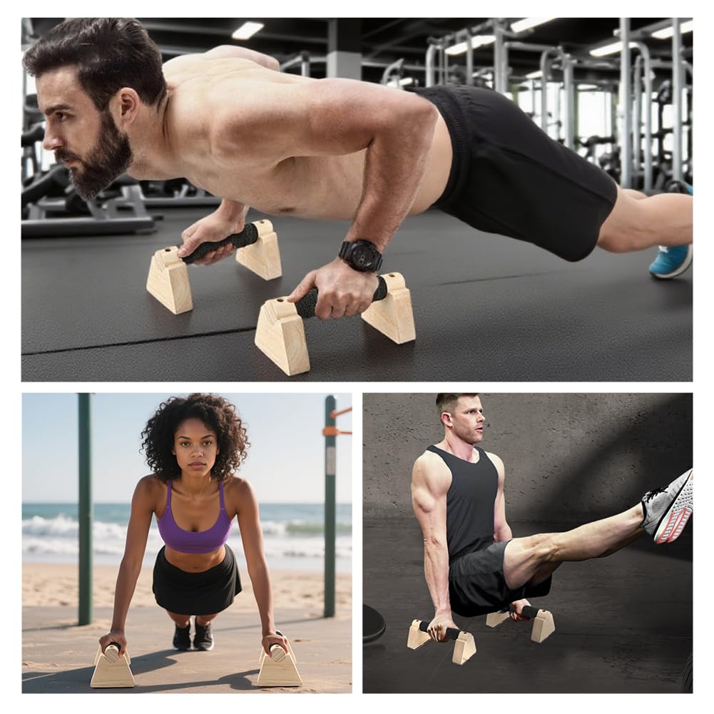 Wood Parallettes Bars for Home Workout, Push Up Bars & Dip Stands, Wooden Calisthenics Equipment Handstand Blocks for Strength Training, Rehabilitation & Gymnastics (20cm)