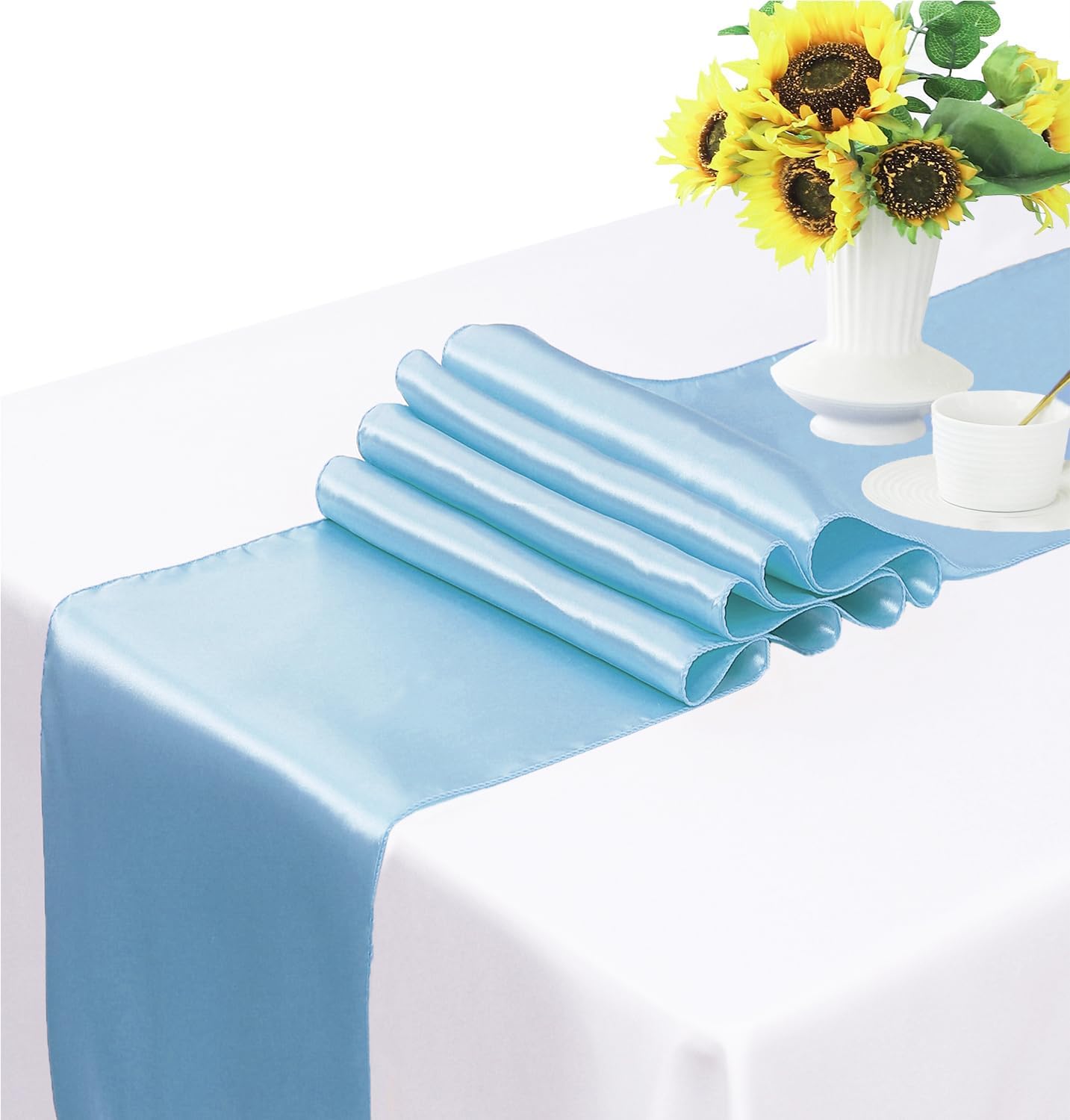 Skiennix Satin Baby Blue Chair Sashes - 50 Pack, 7x108 Inches Light Blue Ties for Weddings & Parties