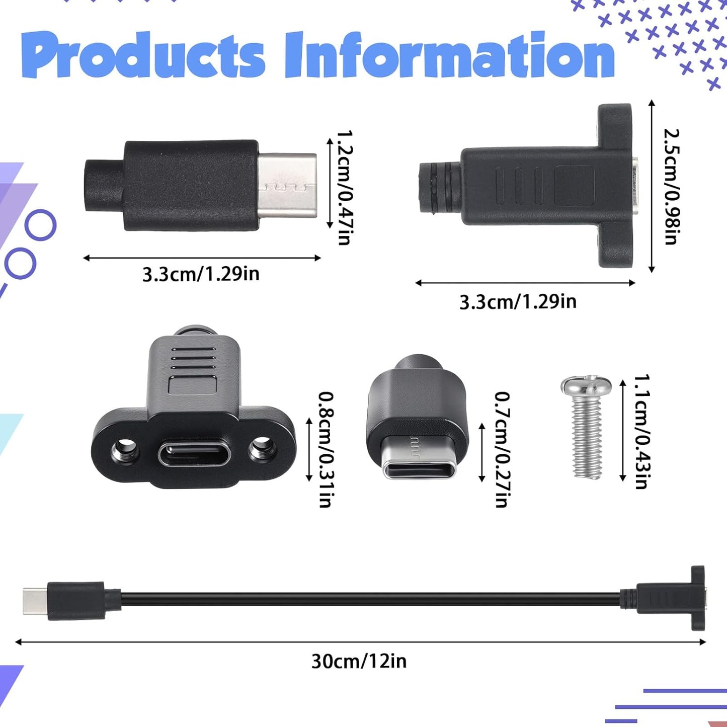 FdcLixuvol 3.1Panel 10gbps (30cm/1ft) USB Type C Male to Female Cable, USB Type C Mount Adapter Cable Panel Mount