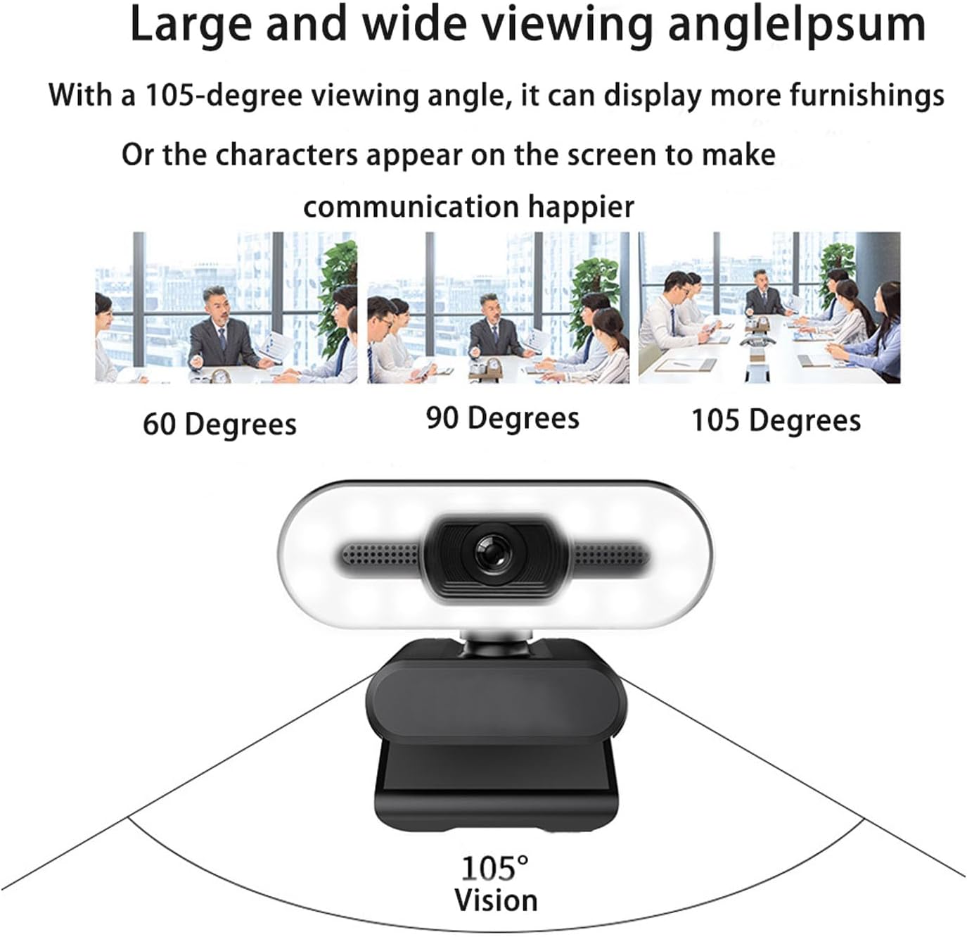 Yoidesu 1080P Webcam for PC, HD Webcam with Adjustable Ring Light and Microphone, Rotatable Wide Angle Camera, Plug