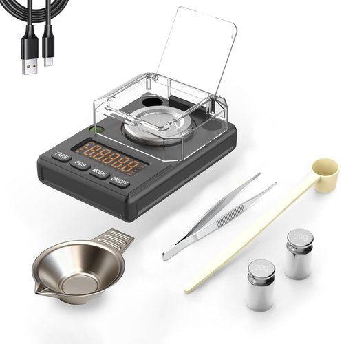 MicolMeas Milligram Scale 100g x 0.001g, MG Powder Scale with Selectable Auto Off, Built-in Bubble Level, 20g Calibration Weight Included, USB/Battery