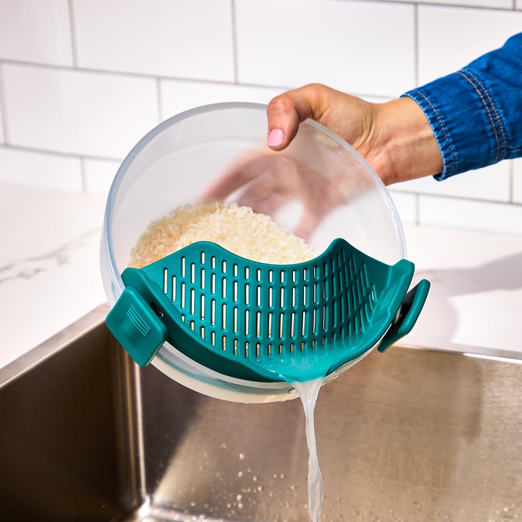 Anyday Silicone Clip On Strainer for Pots and Pans & Glass Dishes | Pot Strainer Silicone, Universal Clip On Pasta Strainer for Meat, Rice, & Vegetables (Kale)