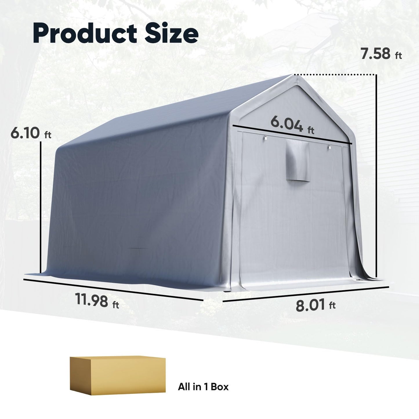 Quictent 8x12FT Long Storage Shed Kayak Shelter with Roll-Up Mesh Windows, Heavy Duty Portable Garage for Canoe, Boat, Tools Waterproof Storage Tent with Reinforced Frame, Sliver Gray