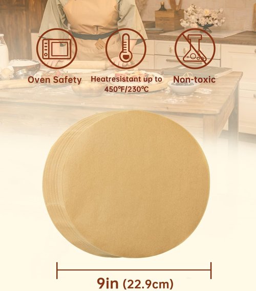 Katbite 200 Pcs Unbleached Non-Stick 9 Inch Parchment Paper Rounds | Precut Circles for Baking & Freezing