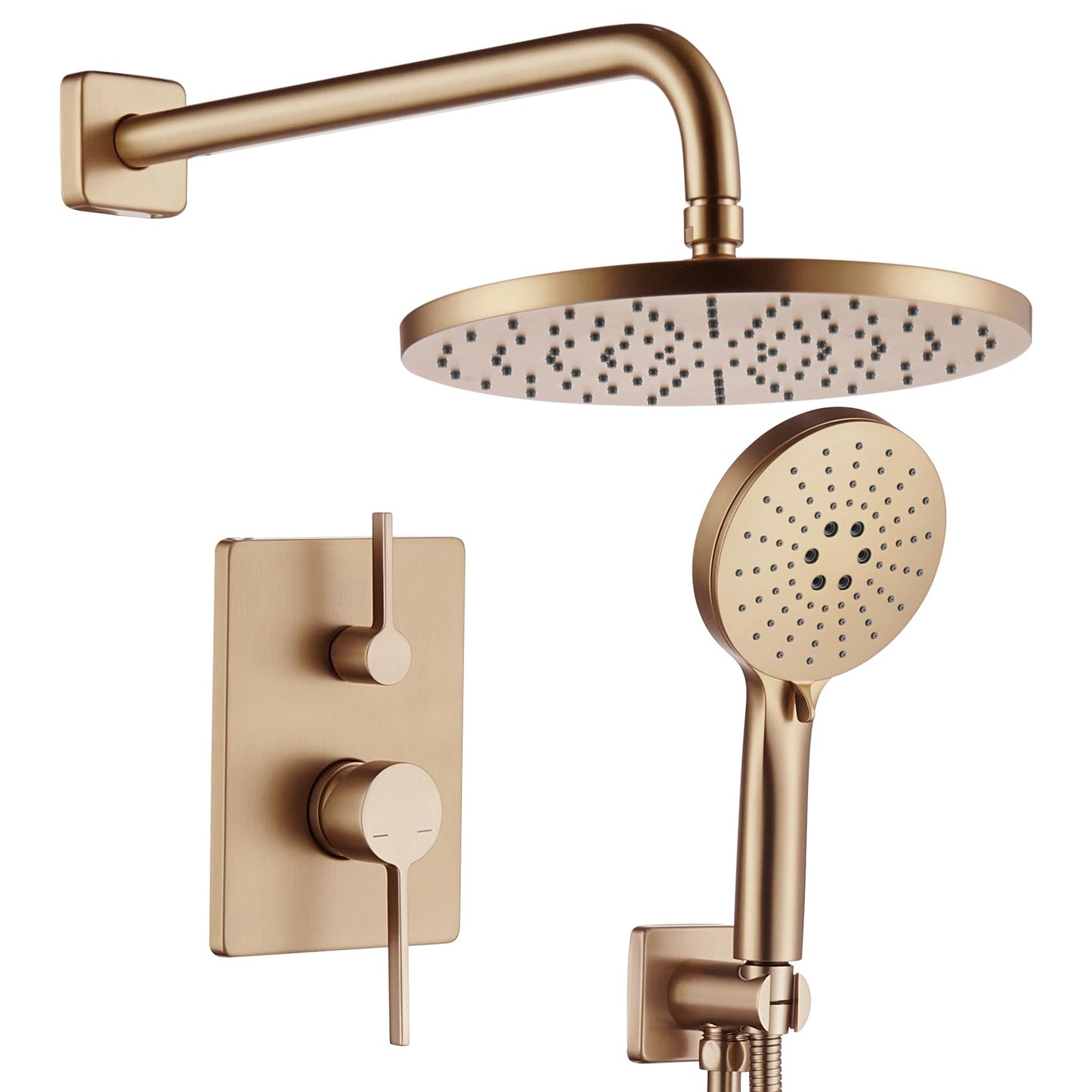 AONEON Bathtub Shower Trim Kit with 10'' High Pressure Rain Showerhead Faucet System, 3-Function Handheld Spray and Valve Included, Wall Mount Champagne Bronze SF001CPG-D10