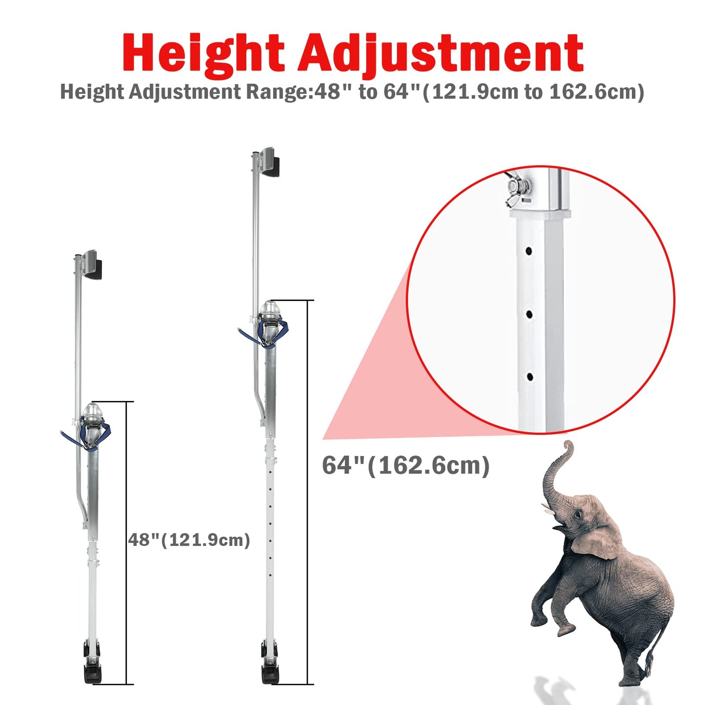 48 inch -64 inch Professional Grade Adjustable Drywall Stilts Taping Paint Stilt Aluminum Tool Stilt for Painting Painter Taping Silver
