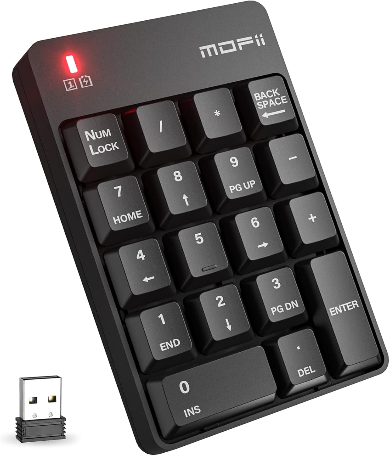MOFII 2.4G 19 Accounting 10 Number Pad - Black Wireless Numeric Keypad Silent Keys USB Keypads, Portable Financial
