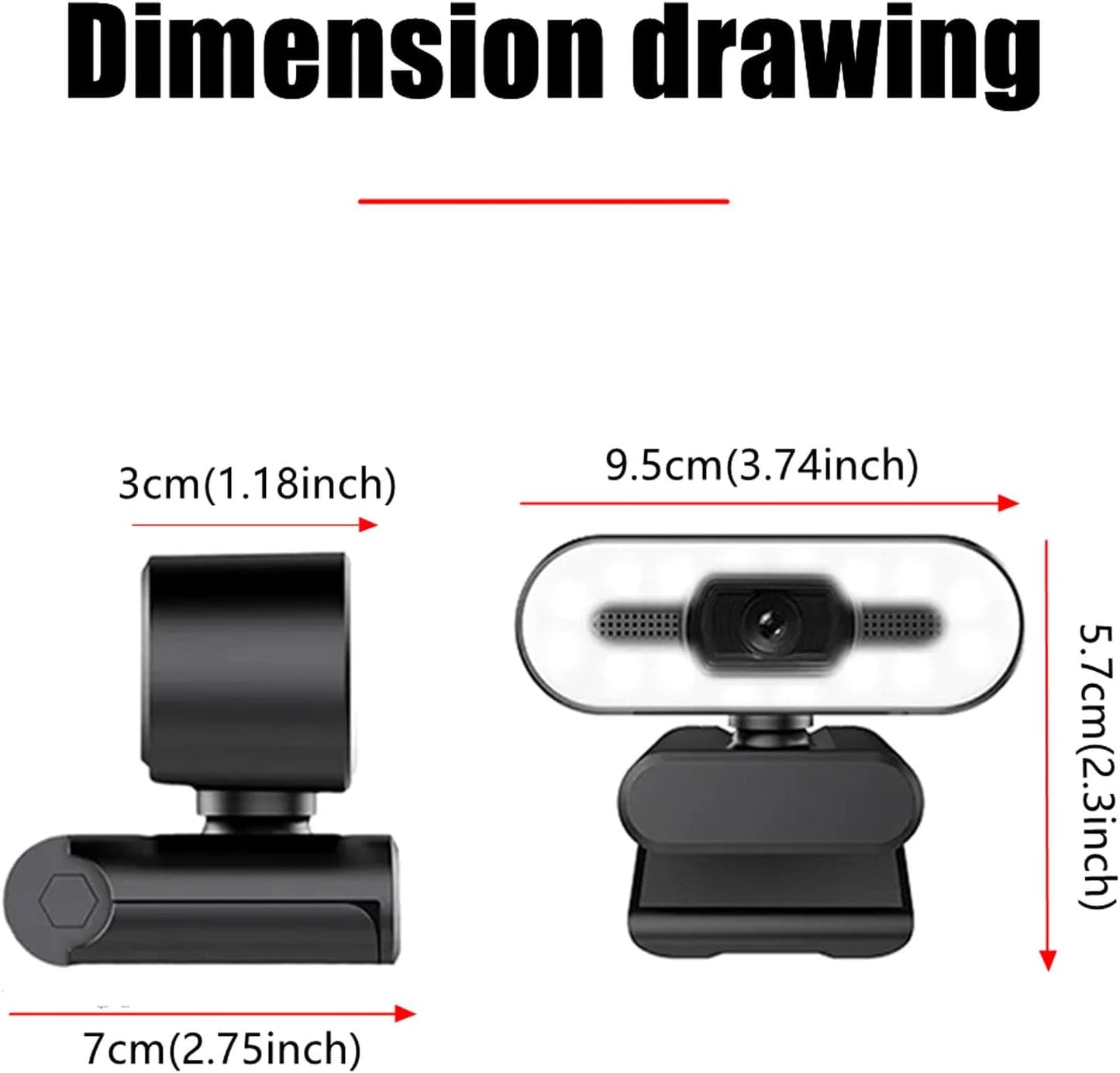 Yoidesu 1080P Webcam for PC, HD Webcam with Adjustable Ring Light and Microphone, Rotatable Wide Angle Camera, Plug