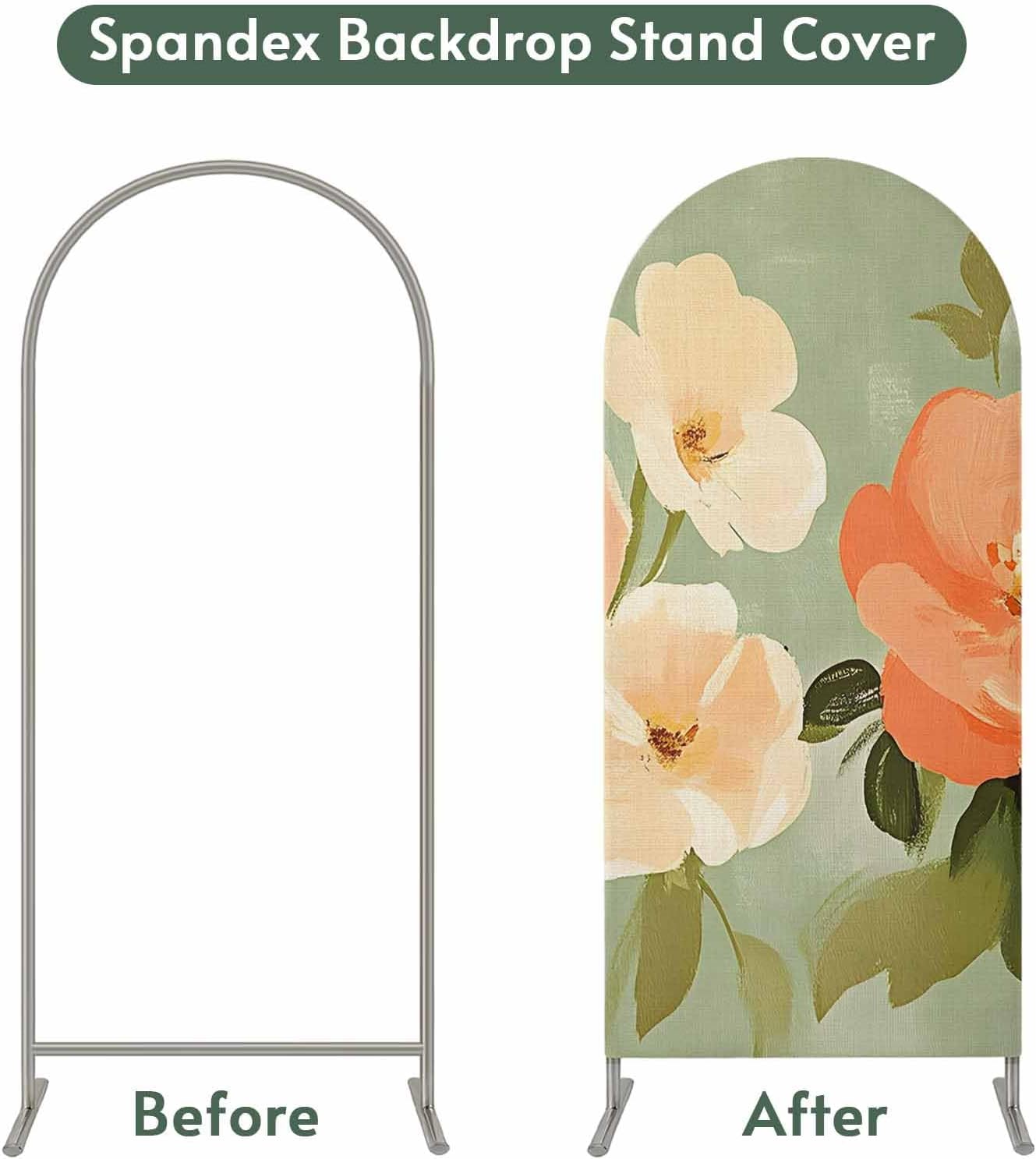 Jnbasdffb 7.2 Pink Flowers Wedding Arch Cover, Stretchy Spandex Arch Backdrop Stand Covers FT, Pastoral Botanical Retro