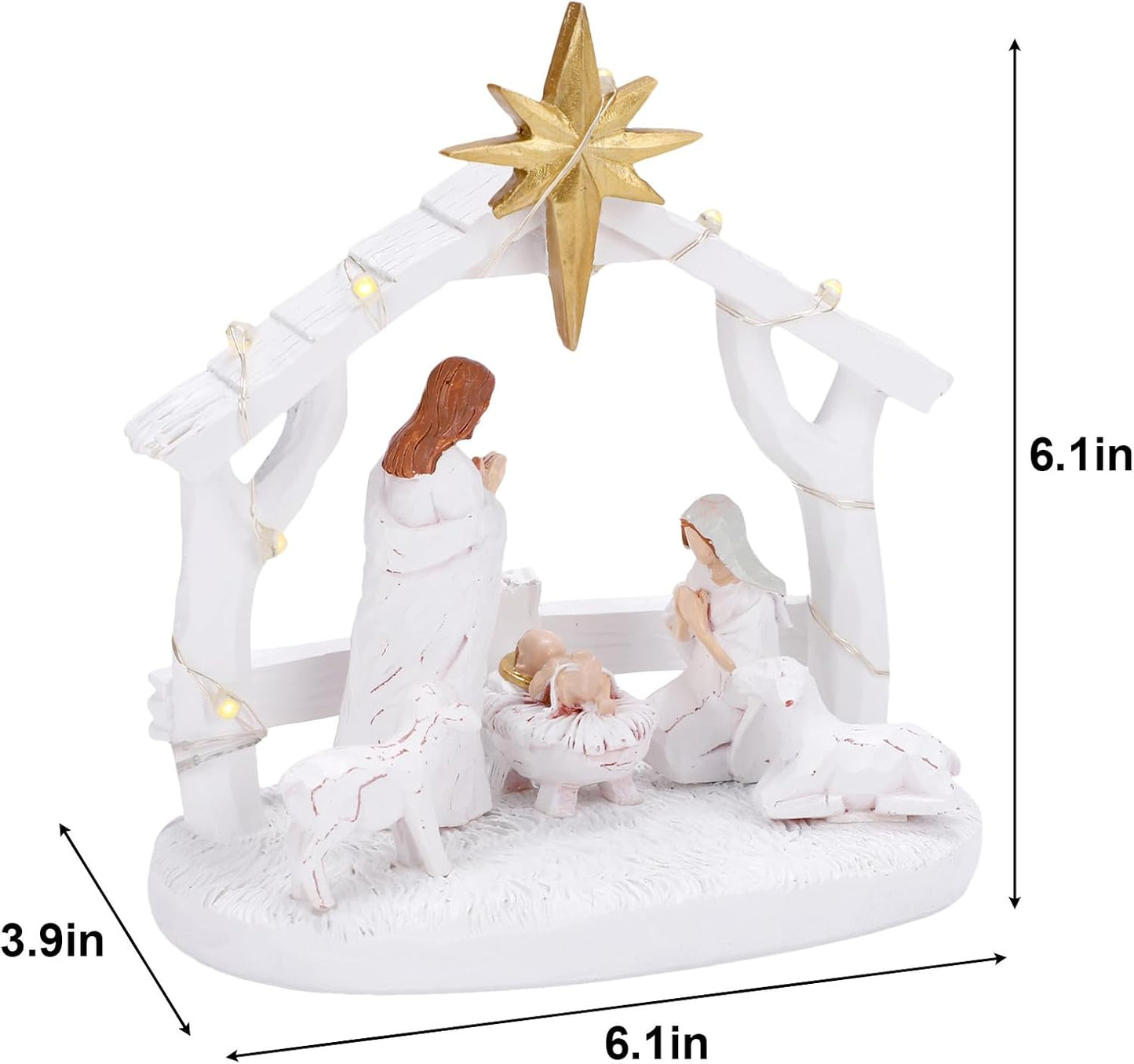 Regine Switzerland Nativity Scene - Hand-Painted Holy Family Figurine with Lights | Christmas Tabletop Decor